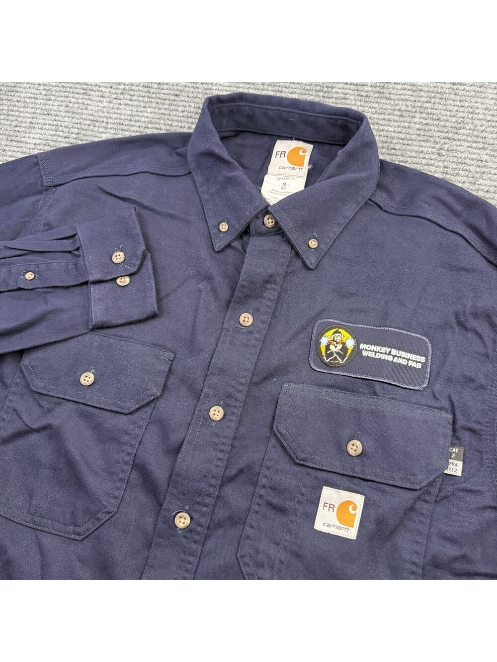 Carhartt Fire Resistant Industrial Work Shirt Men’s Medium Navy Blue MPN 294-20